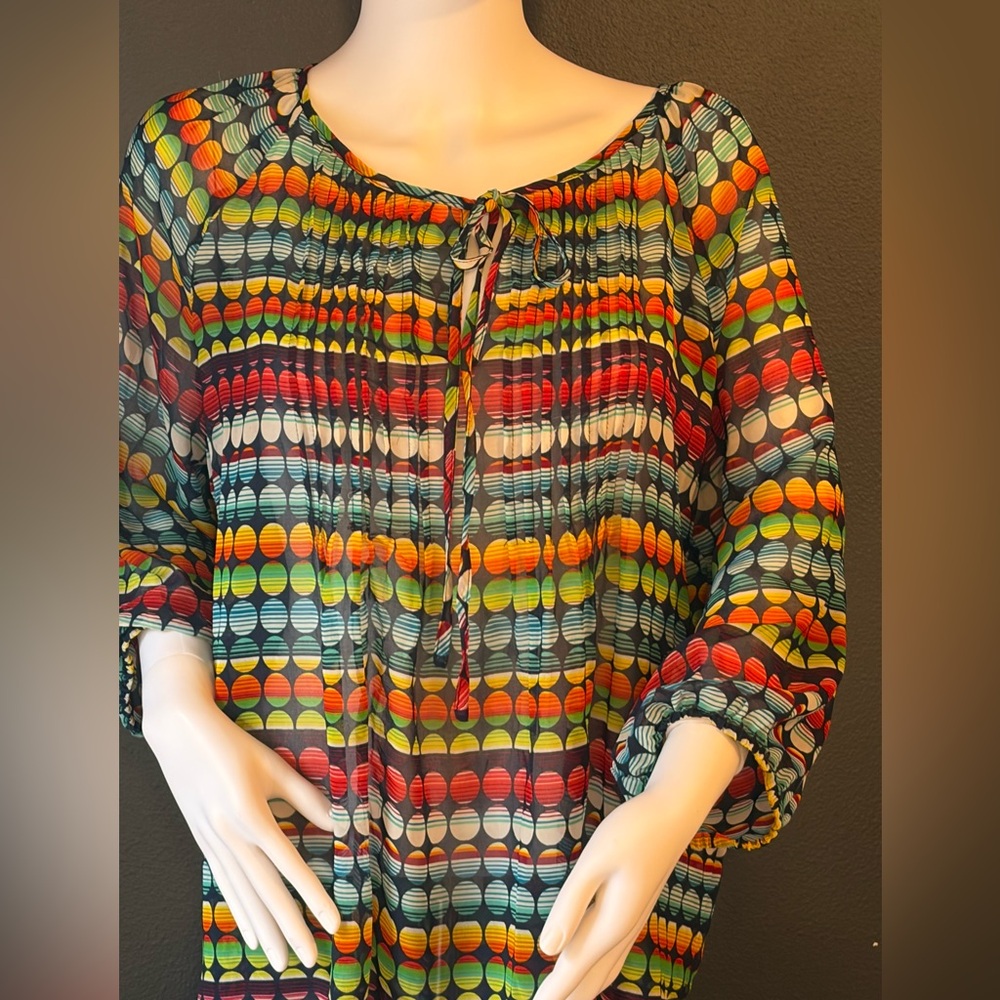 Bellefleur Multicolor Geometric Rainbow Colored Polkadot Women's Blouse